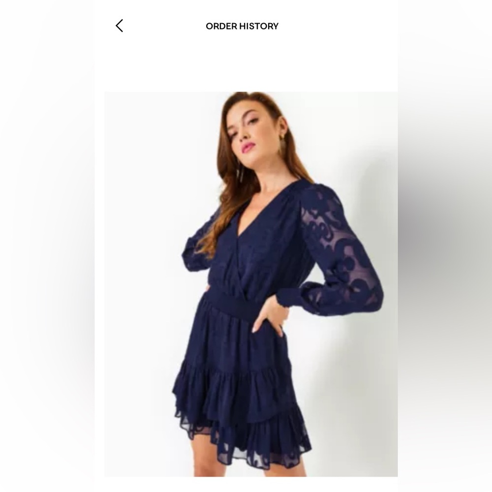 Lilly Pulitzer NWT Christiana Long Sleeve Dress - True Navy Poly Crepe Swirl